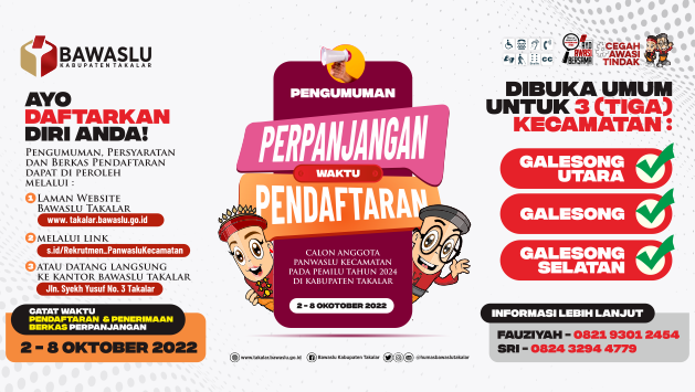 Bawaslu Takalar Umumkan Masa Perpanjangan Pendaftaran Panwascam 3 Kecamatan