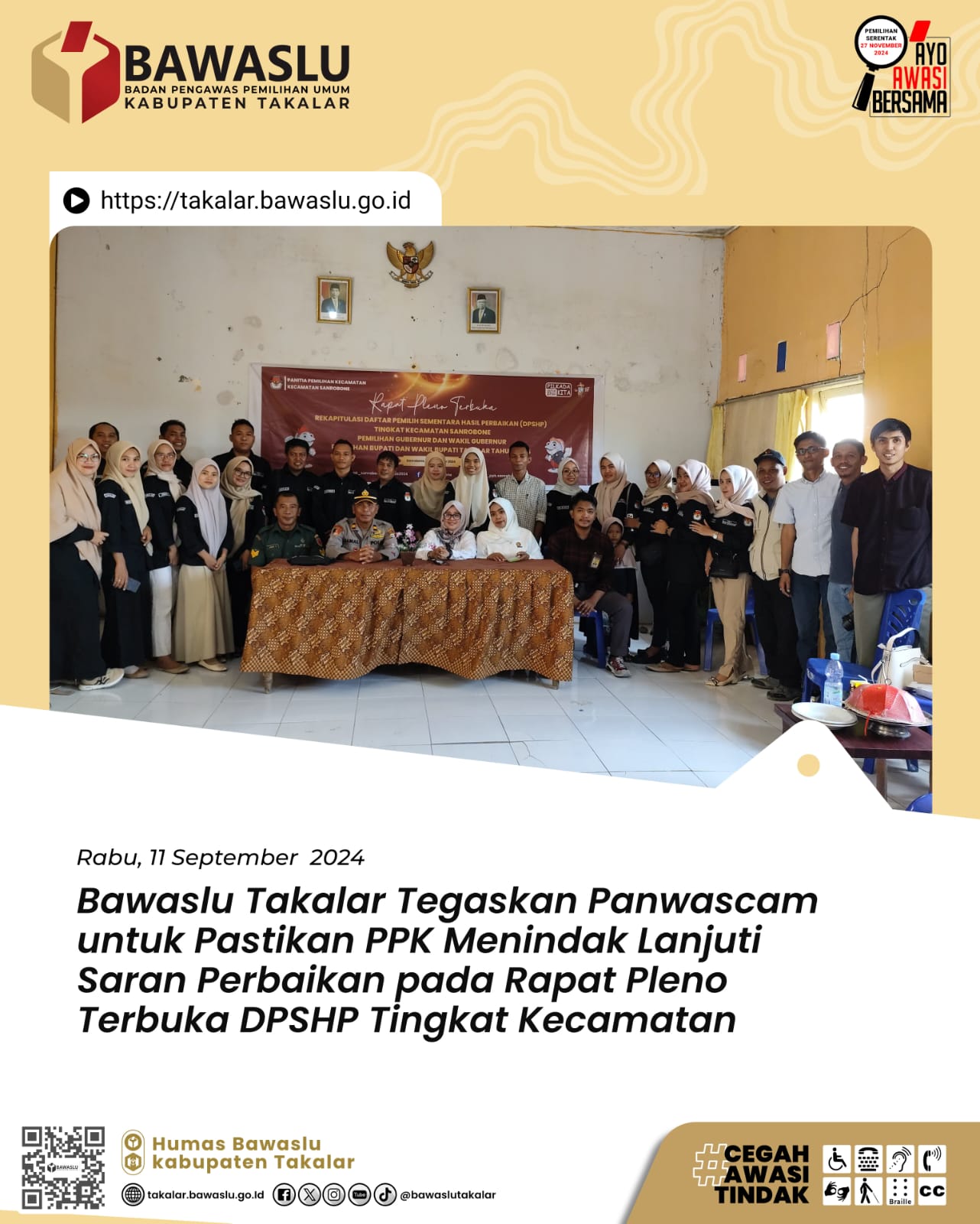 Bawaslu Takalar Monitoring Pengawasan Rekapitulasi DPSHP Tingkat Kecamatan