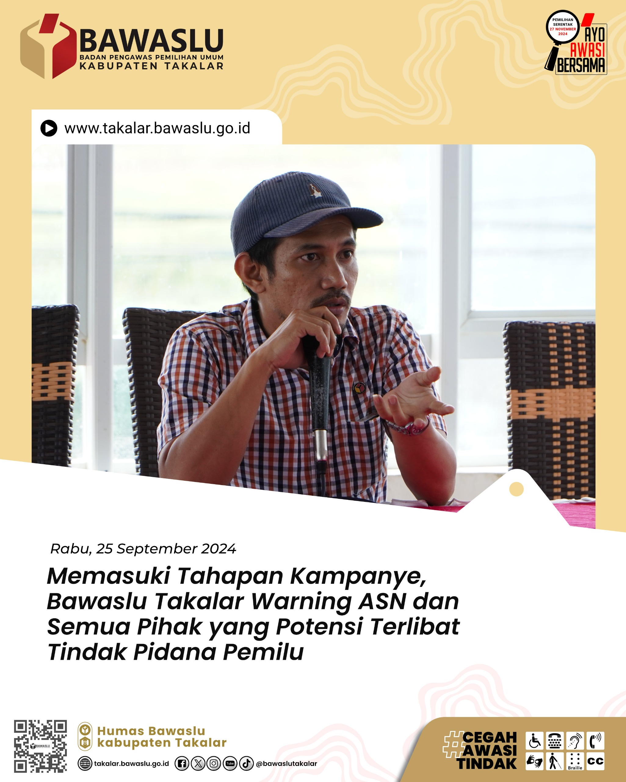 Bawaslu Takalar Warning ASN dan Semua Pihak Yang Potensi Terlibat Tindak Pidana Pemilu pada Pemilihan Serentak 2024