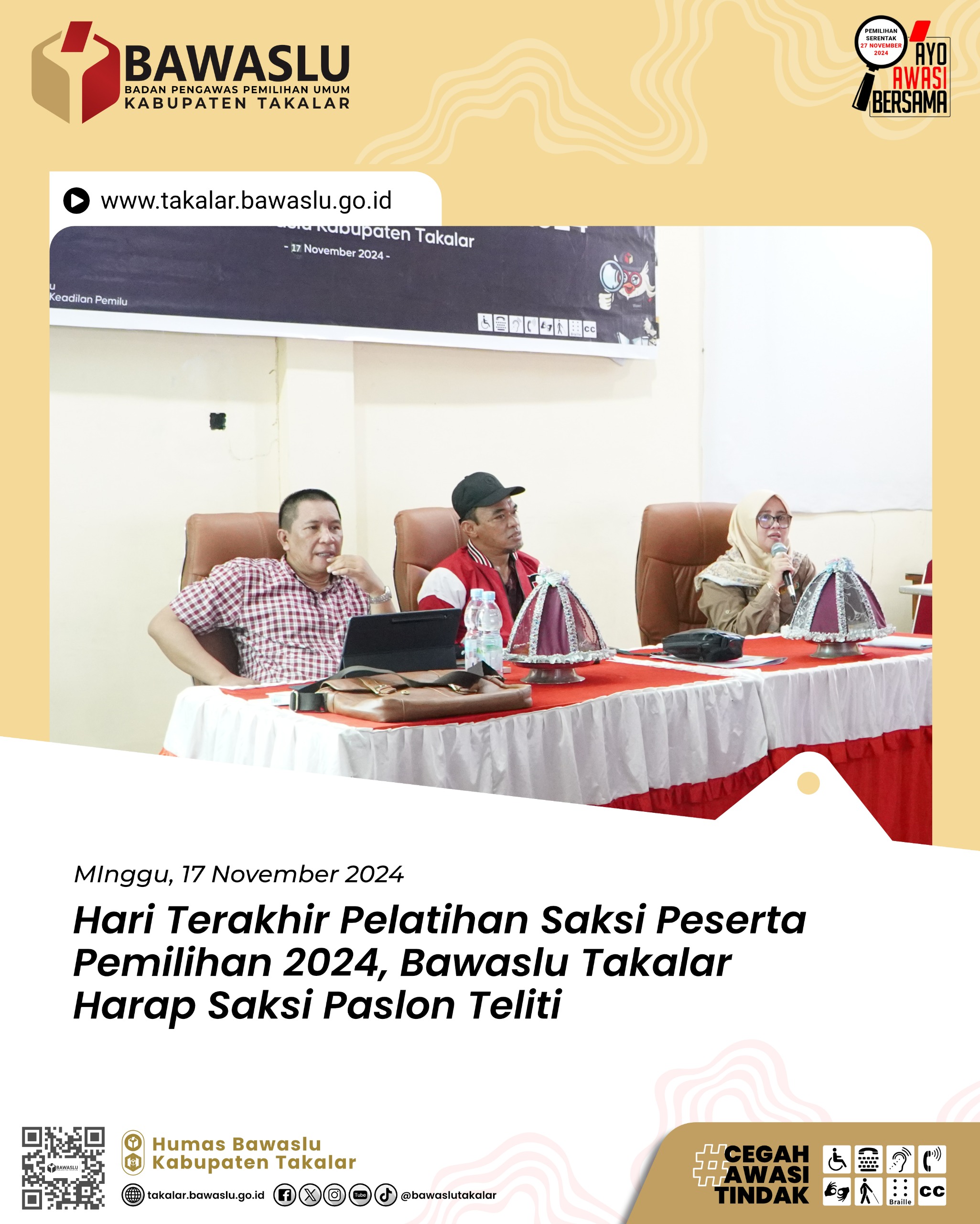 Bawaslu Takalar Gelar Pelatihan Saksi Peserta Pemilihan agar Semakin Paham dan Teliti