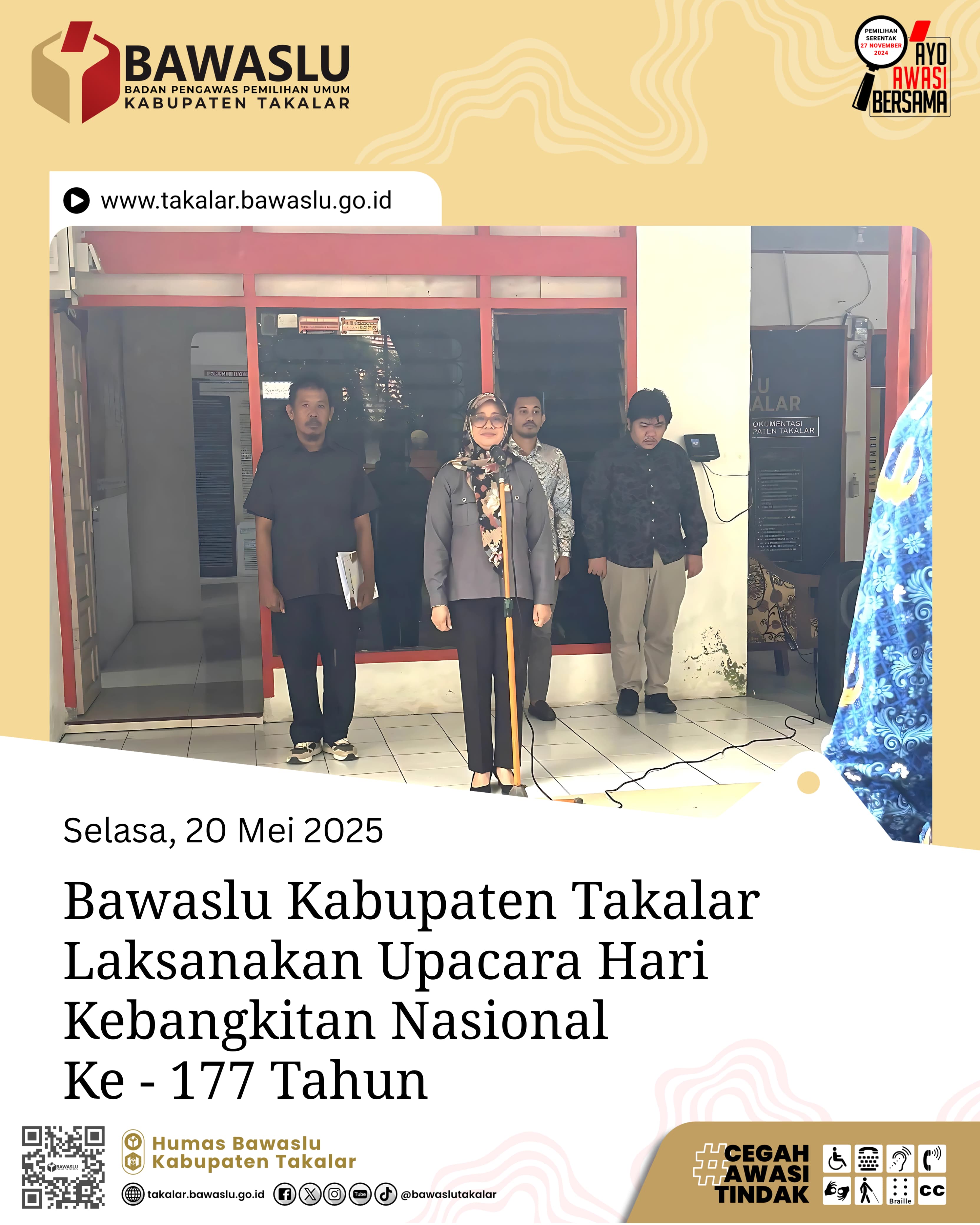 Ketua Bawaslu Takalar Sebagai Pembina Upacara Hari Kebangkitan Nasional ke 117 Tahun