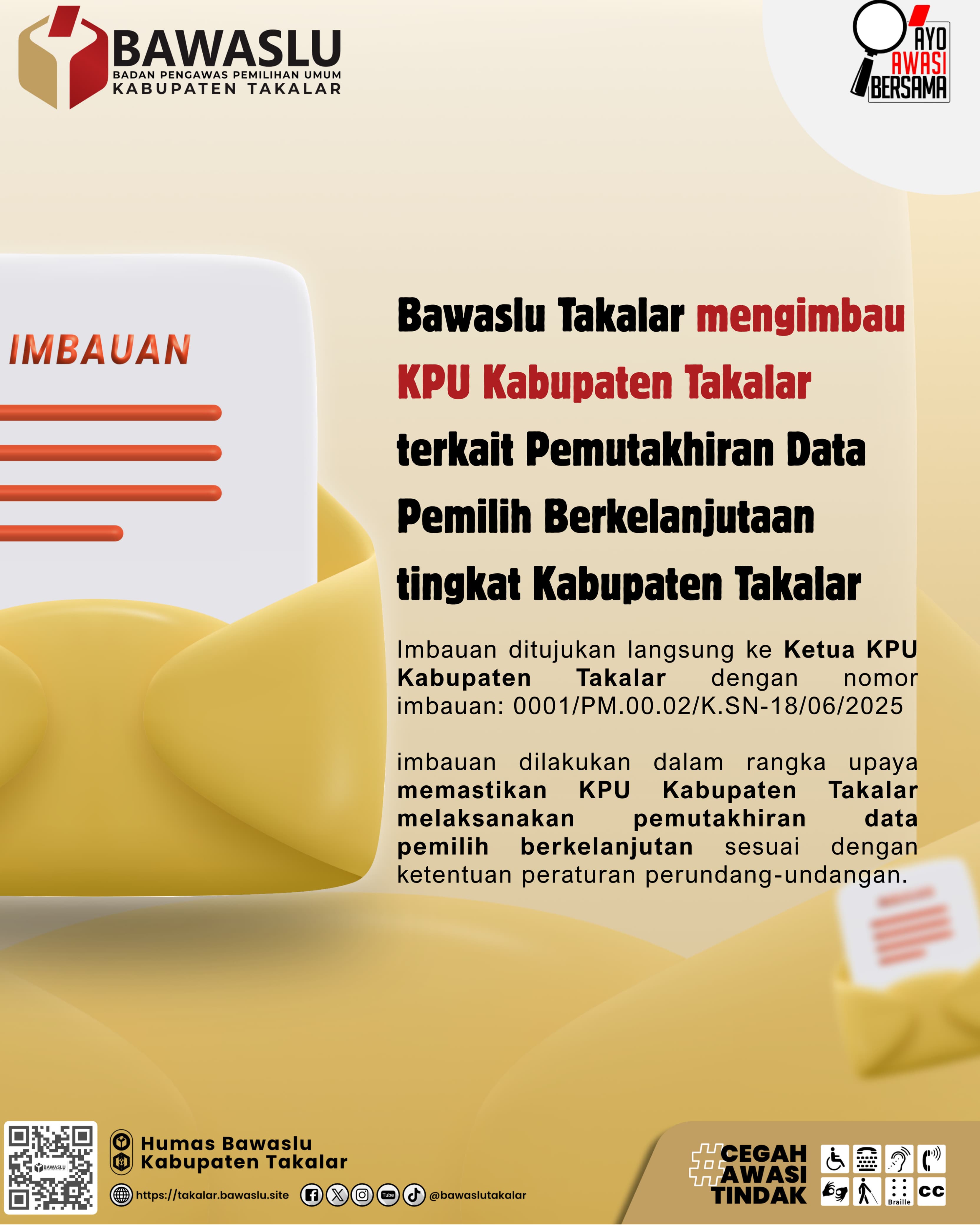 Bawaslu Takalar Layangkan Surat Imbauan PDPB