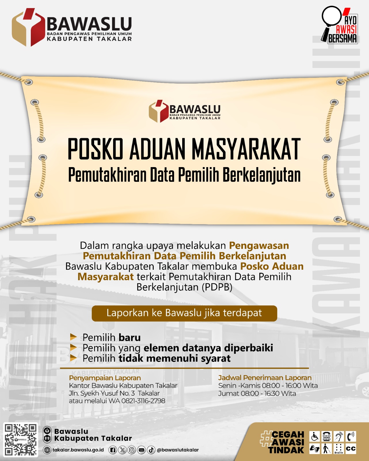 Bawaslu Takalar Buka Poska Aduan Masyarakat PDPB