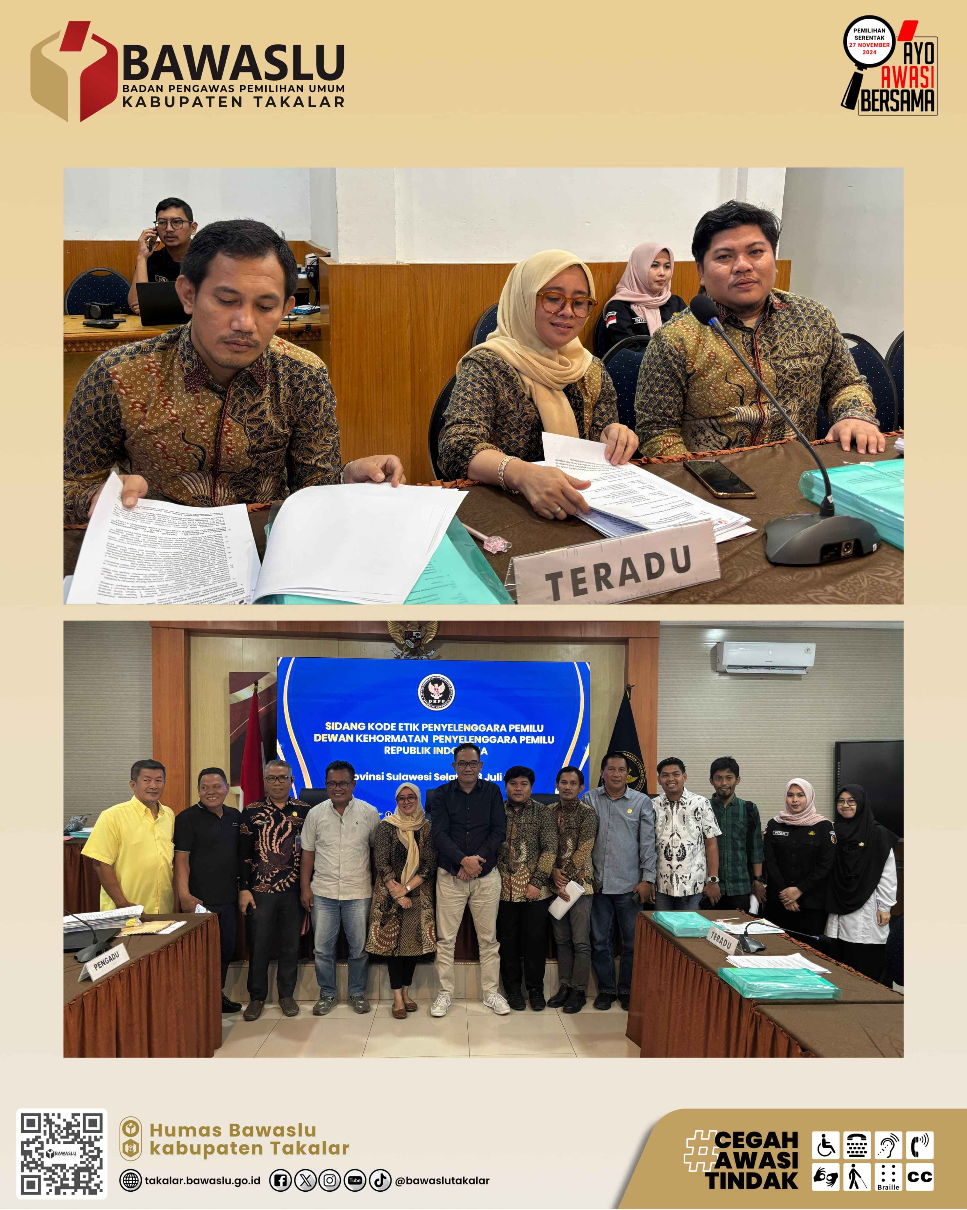 Bawaslu Takalar Sebagai Teradu pada Sidang Pemeriksaan DKPP