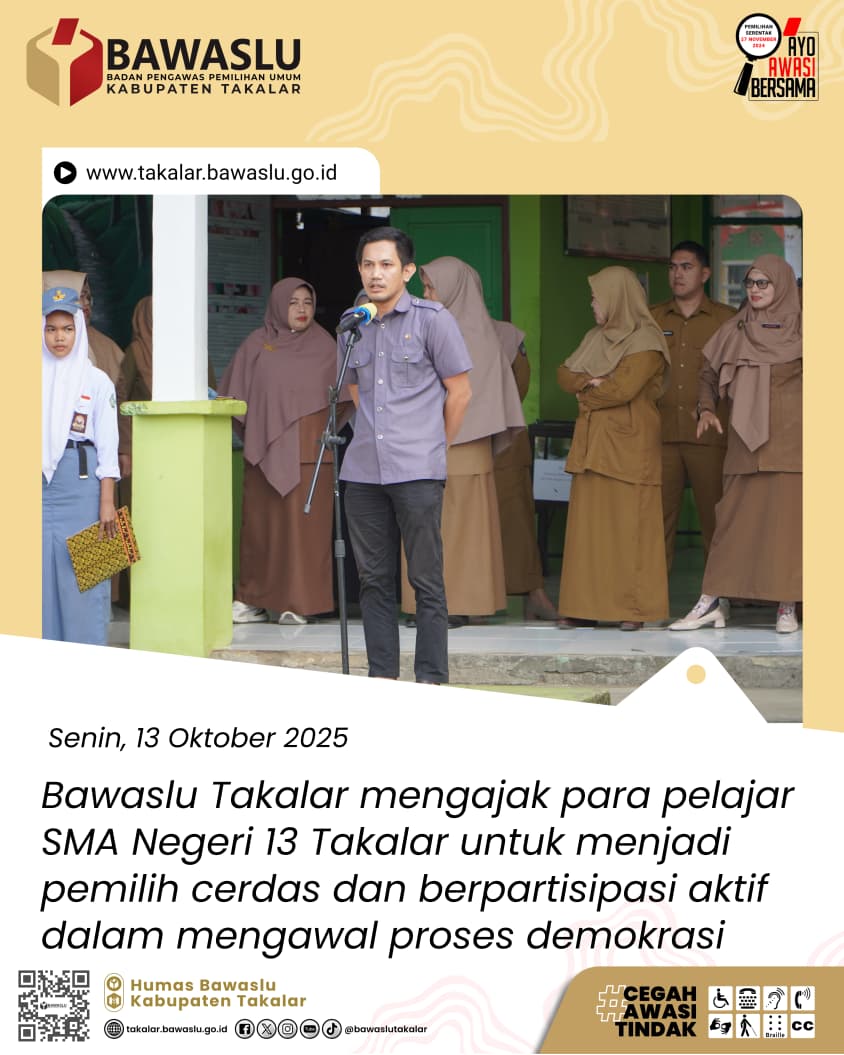 Pimpinan Bawaslu Takalar Ajak Pelajar Jadi Pemilih Cerdas Berintegritas