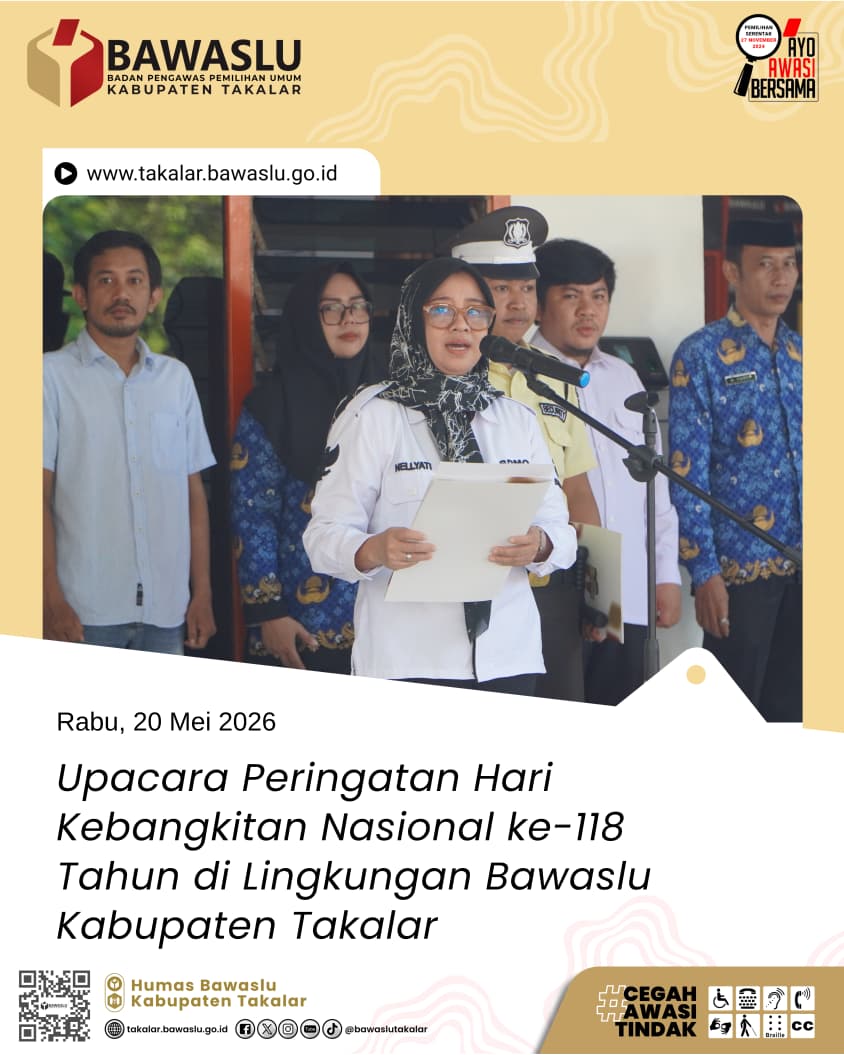 Ketua Bawaslu Takalar, Nellyati sebagai Pembina Upacara Peringati Harkitnas ke 118